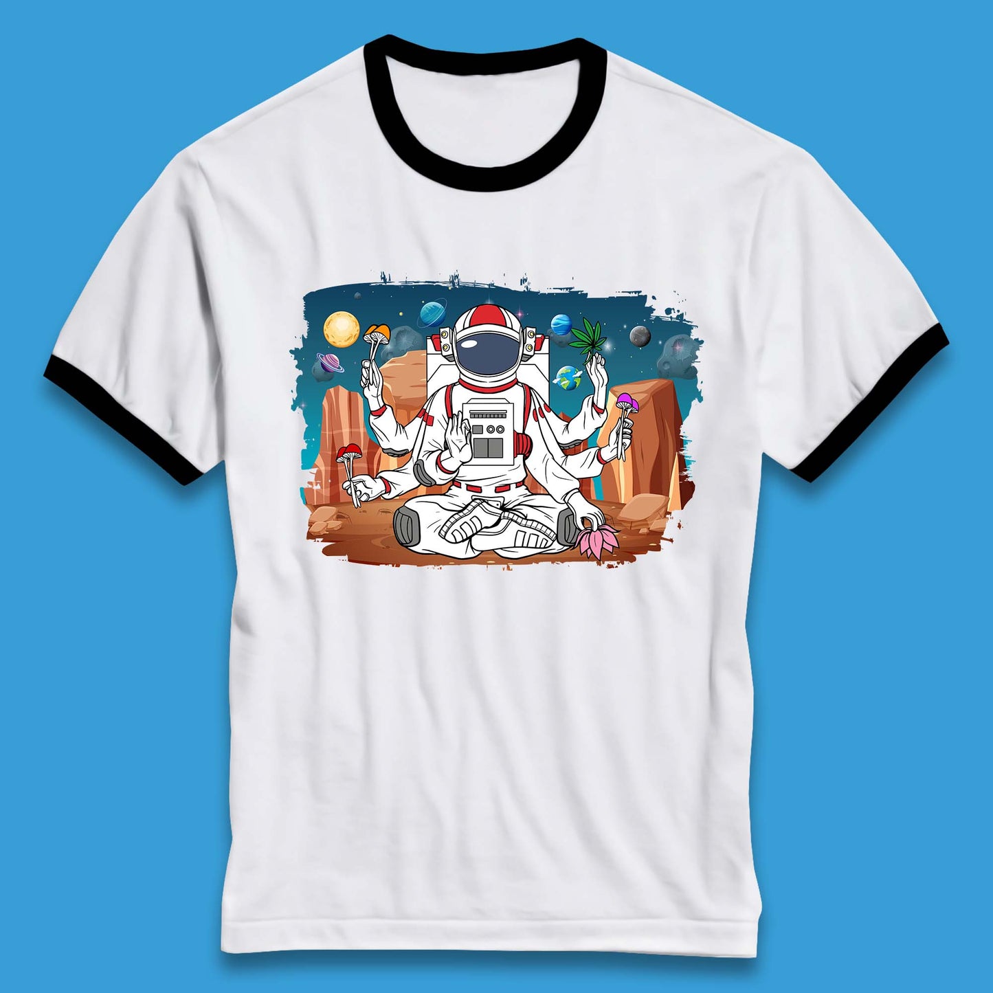 Meditating Astronaut Yoga Ringer T-Shirt