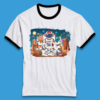 Meditating Astronaut Yoga Ringer T-Shirt
