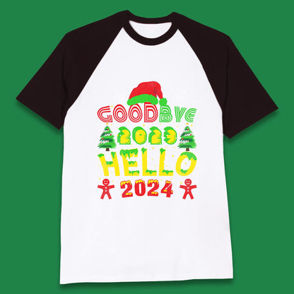 Good Bye 2023 Hello 2024 Merry Christmas Funny Happy New Year Xmas Baseball T Shirt