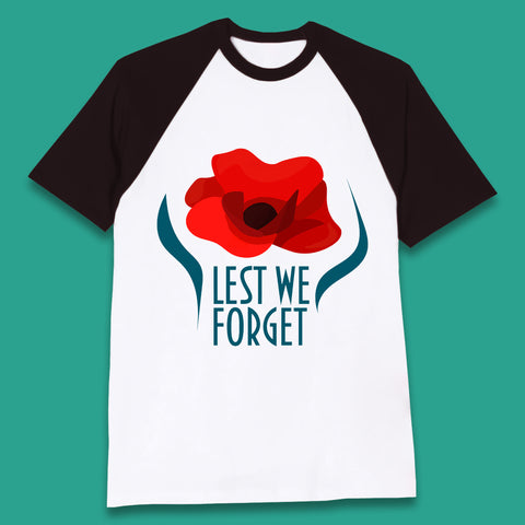 Lest We Forget Poppy Flower Remembrance Day British Armed Force Baseball T Shirt