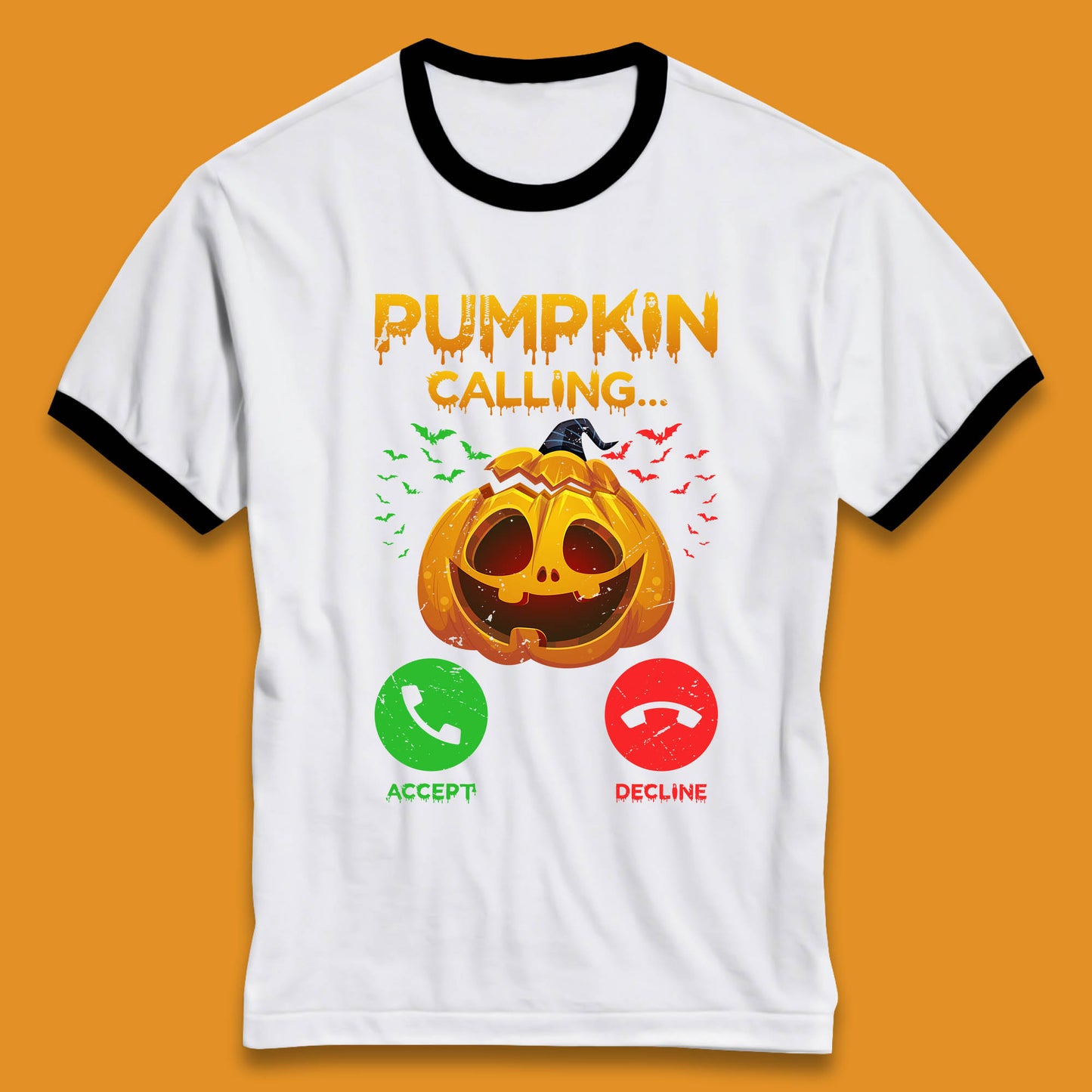 Halloween Pumpkin Calling Funny Phone Call Horror Scary Jack O Lantern Ringer T Shirt
