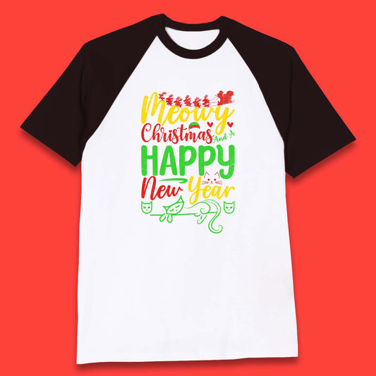 meowy christmas cat baseball t shirt