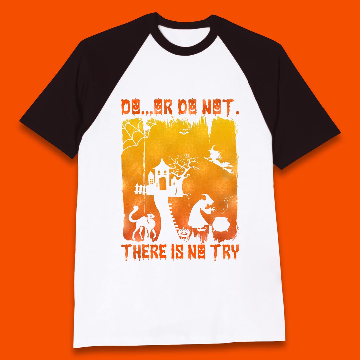 Do Or Do Not There Is No Try Halloween Tree House Flying Witch Scary Spooky Black Cat Baseball T Shirt