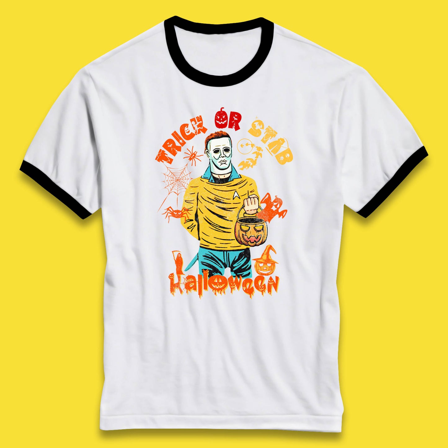 Trick Or Stab Halloween Michael Myers Stab Trek Trick Or Treat Ringer T Shirt