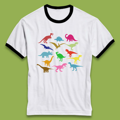 Colourful Dinosaurs Dino Fossil Dinosaurs Wild Nature Prehistoric Paleontology Velociraptor Ringer T Shirt