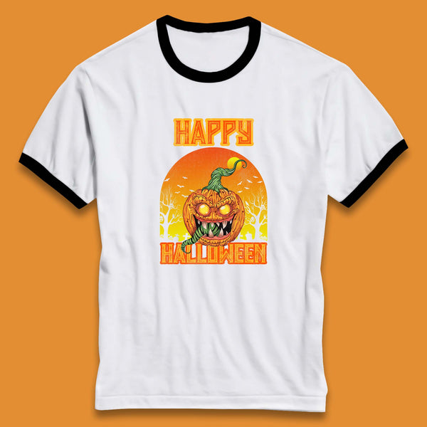 Happy Halloween Zombie Monster Pumpkin Jack-o-lantern Spooky Season Ringer T Shirt