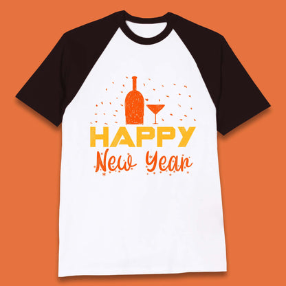 Happy New Year Wine Drinking Baseball T-Shirt
