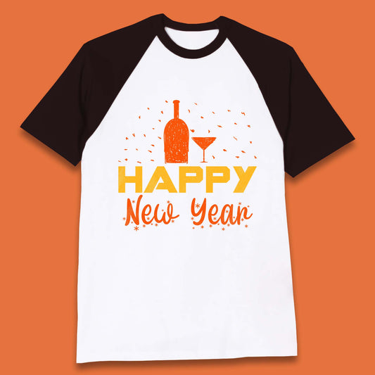 Happy New Year Wine Drinking Baseball T-Shirt
