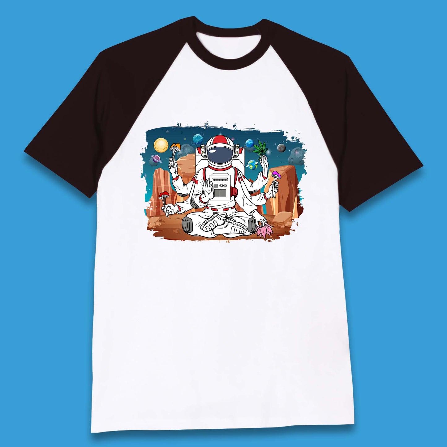 Meditating Astronaut Yoga Baseball T-Shirt