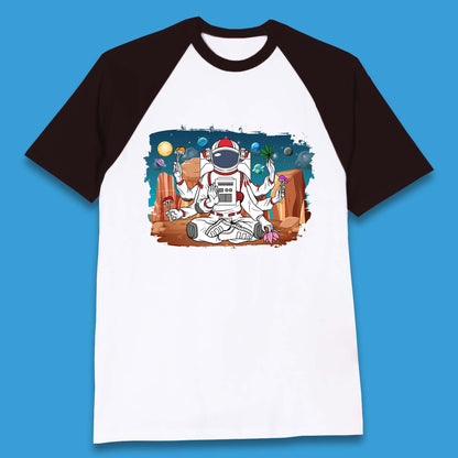 Meditating Astronaut Yoga Baseball T-Shirt