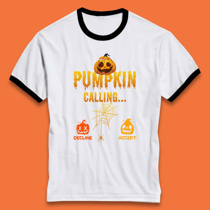 Halloween Pumpkin Calling Accept Decline Funny Jack O Lantern Horror Scary Phone Call Ringer T Shirt