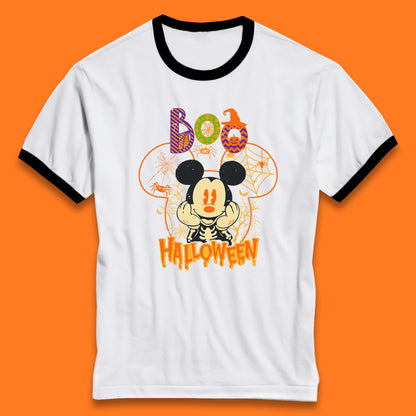 Boo Halloween Mickey Mouse Skeleton Horror Scary Disney Halloween Disneyland Trip Ringer T Shirt