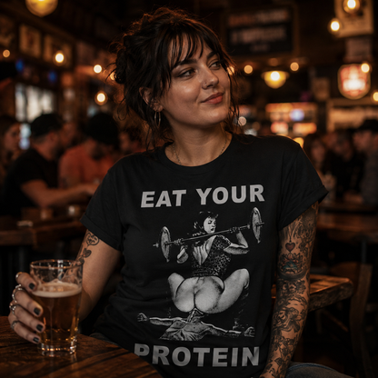 Breakfast of Champions Eat Your Protein Tee Sarcastic Shirt Adult Humor T Shirt