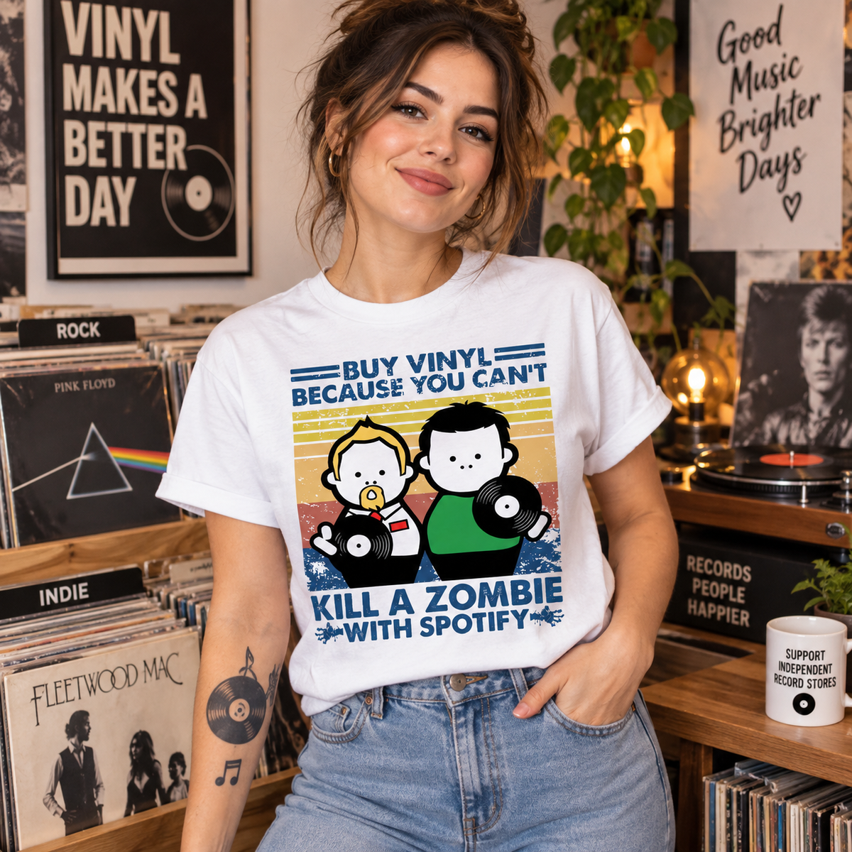 Buy Vinyl Because You Can't Kill a Zombie with Spotify T Shirt