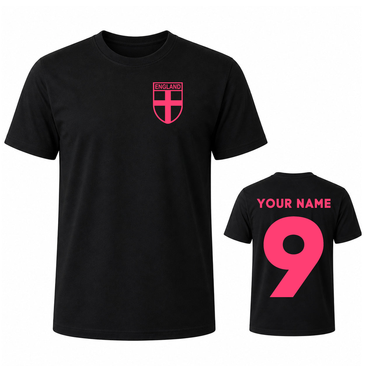 Custom Pink England Name and Number T Shirt for Women Personalised Womens Football T Shirt Pink Text