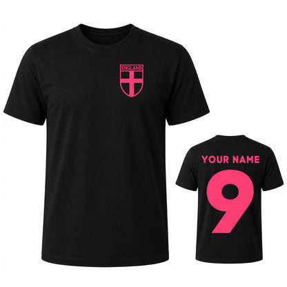 Custom Pink England Name and Number T Shirt for Women Personalised Womens Football T Shirt Pink Text