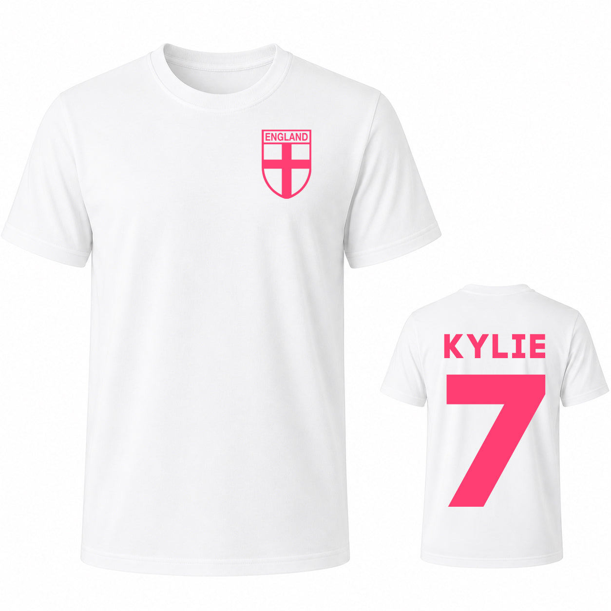 Custom Pink England Name and Number T Shirt for Women Personalised Womens Football T Shirt Pink Text