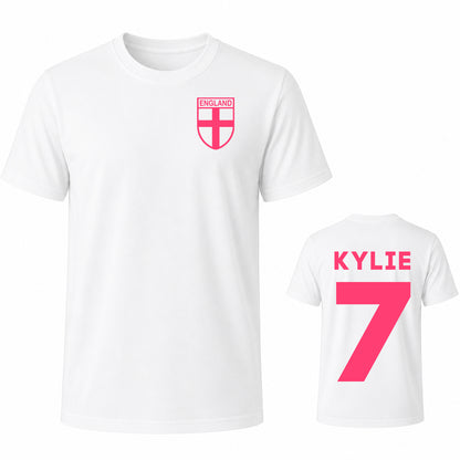 Custom Pink England Name and Number T Shirt for Women Personalised Womens Football T Shirt Pink Text
