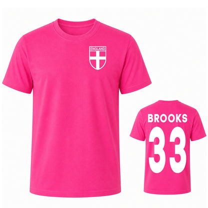 Custom Pink England Name and Number T Shirt for Women Personalised Womens Football T Shirt Pink Text