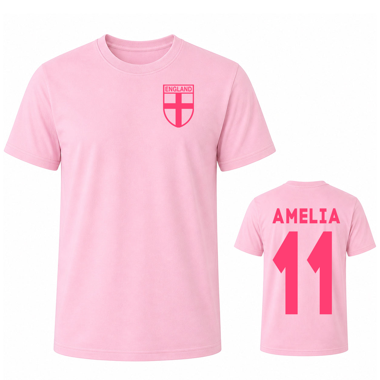 Custom Pink England Name and Number T Shirt for Women Personalised Womens Football T Shirt Pink Text
