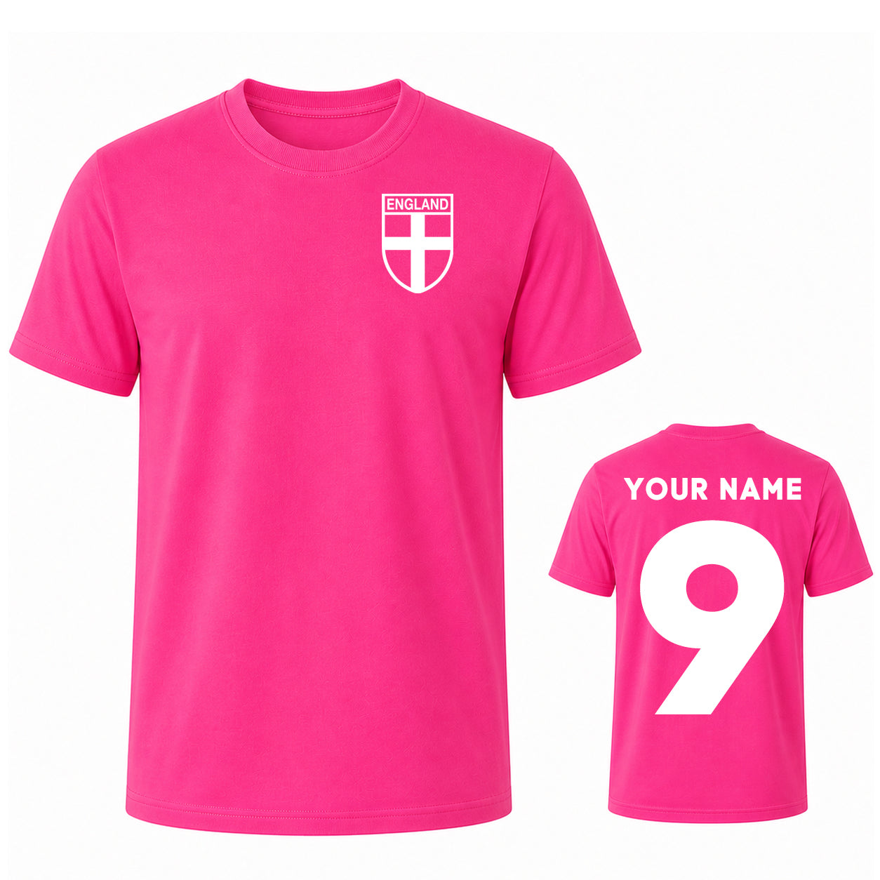 Custom Pink England Name and Number T Shirt for Women Personalised Womens Football T Shirt Pink Text