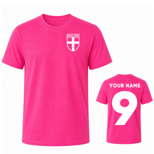 Custom Pink England Name and Number T Shirt for Women Personalised Womens Football T Shirt Pink Text