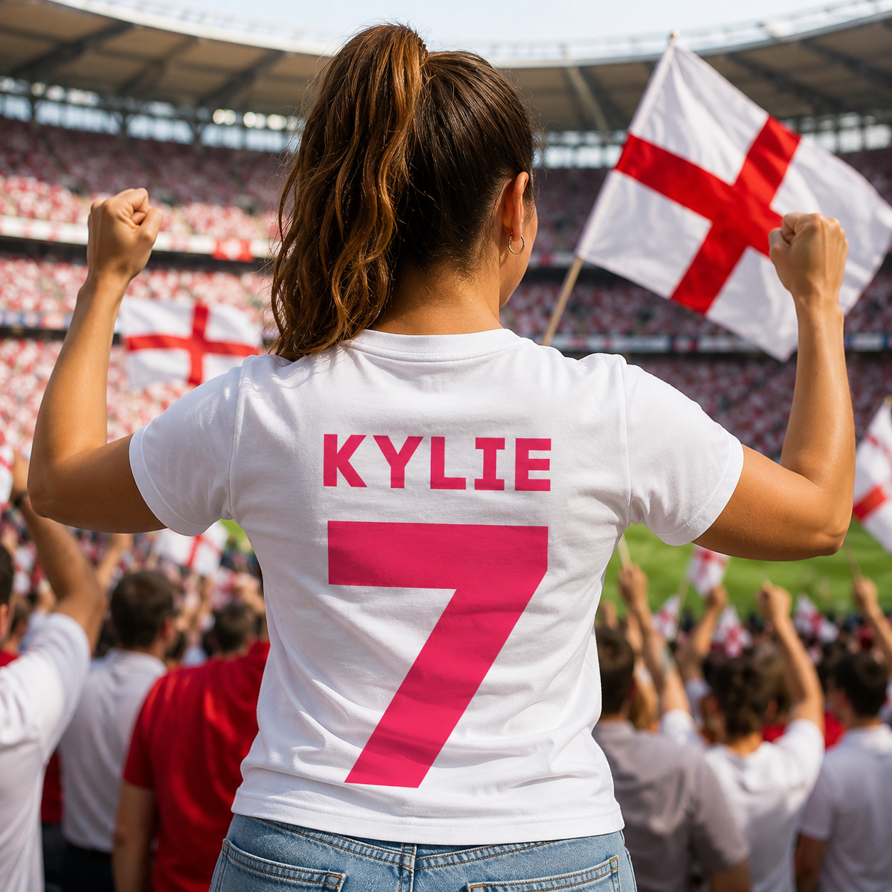 Custom Pink England Name and Number T Shirt for Women Personalised Womens Football T Shirt Pink Text