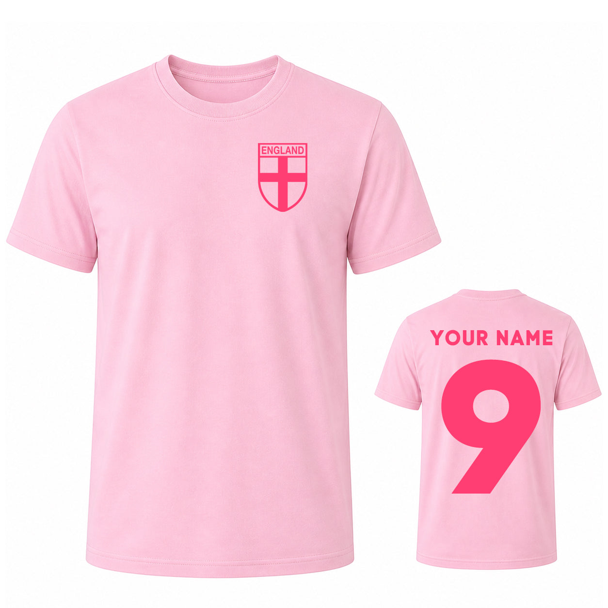 Custom Pink England Name and Number T Shirt for Women Personalised Womens Football T Shirt Pink Text