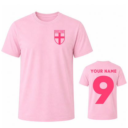 Custom Pink England Name and Number T Shirt for Women Personalised Womens Football T Shirt Pink Text