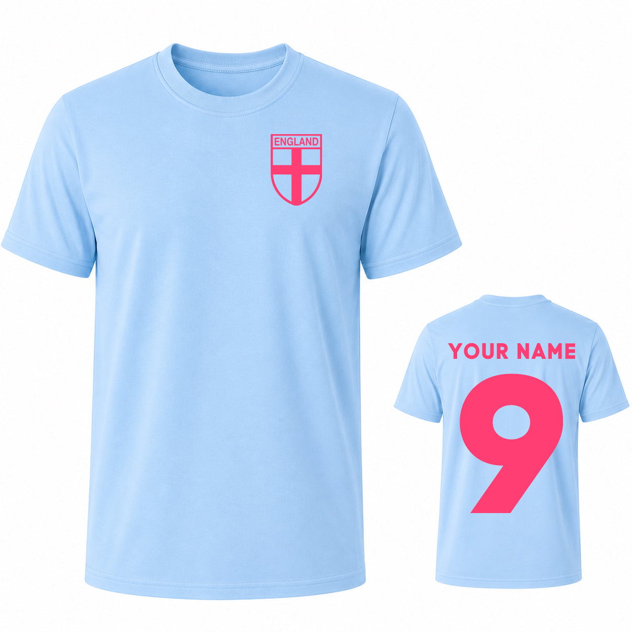 Custom Pink England Name and Number T Shirt for Women Personalised Womens Football T Shirt Pink Text