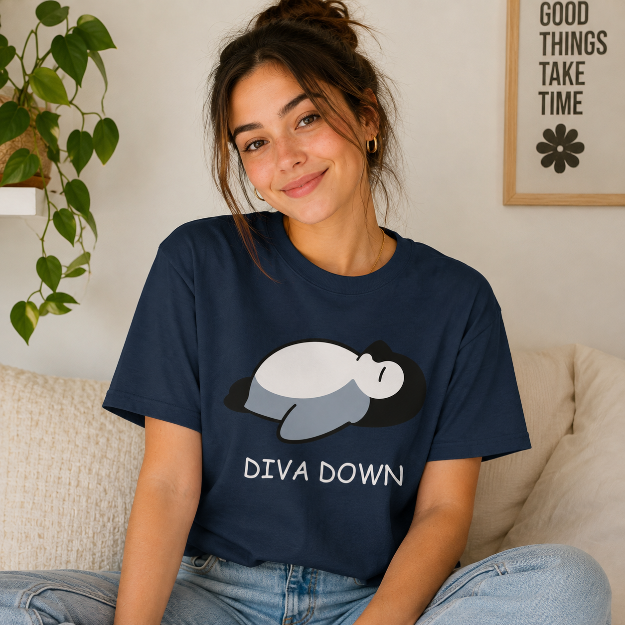 Diva Down Penguin T Shirt Funny Penguin Tee Cute Animal Shirt
