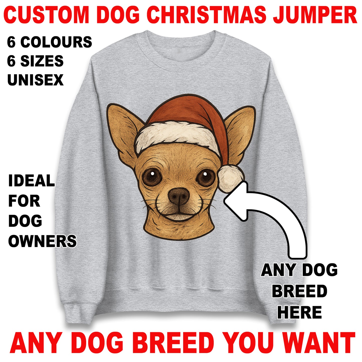 Personalised Any Dog Breed Christmas Jumper