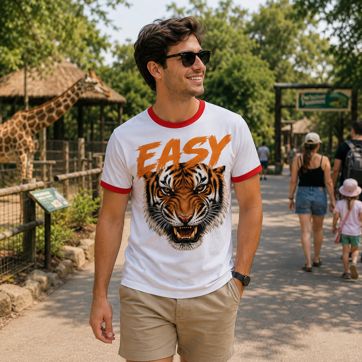 Easy Tiger Ringer Tee 90s Retro Vintage Graphic Shirt Unisex Grunge Fashion Tiger Face Tee Top