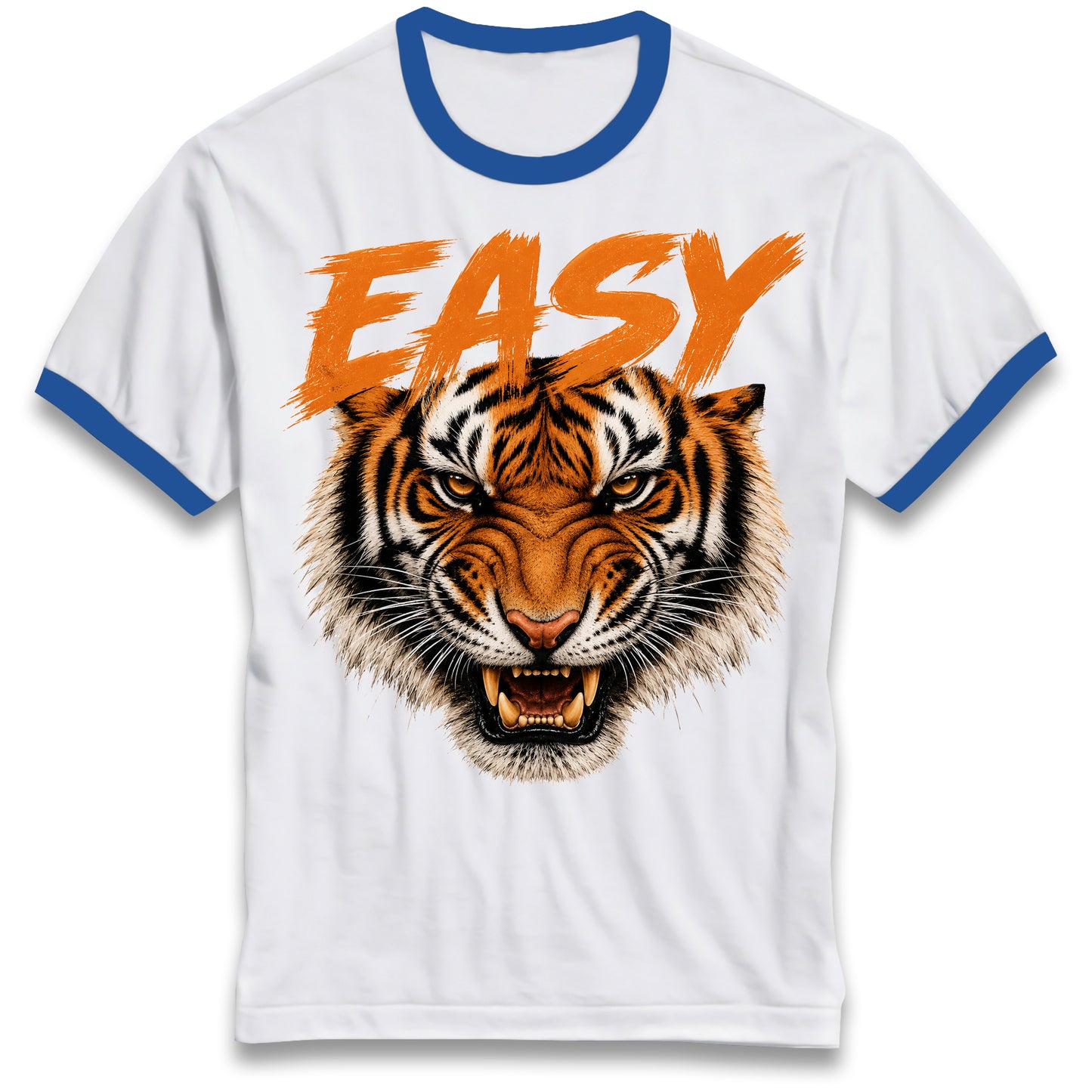 Easy Tiger Ringer Tee 90s Retro Vintage Graphic Shirt Unisex Grunge Fashion Tiger Face Tee Top