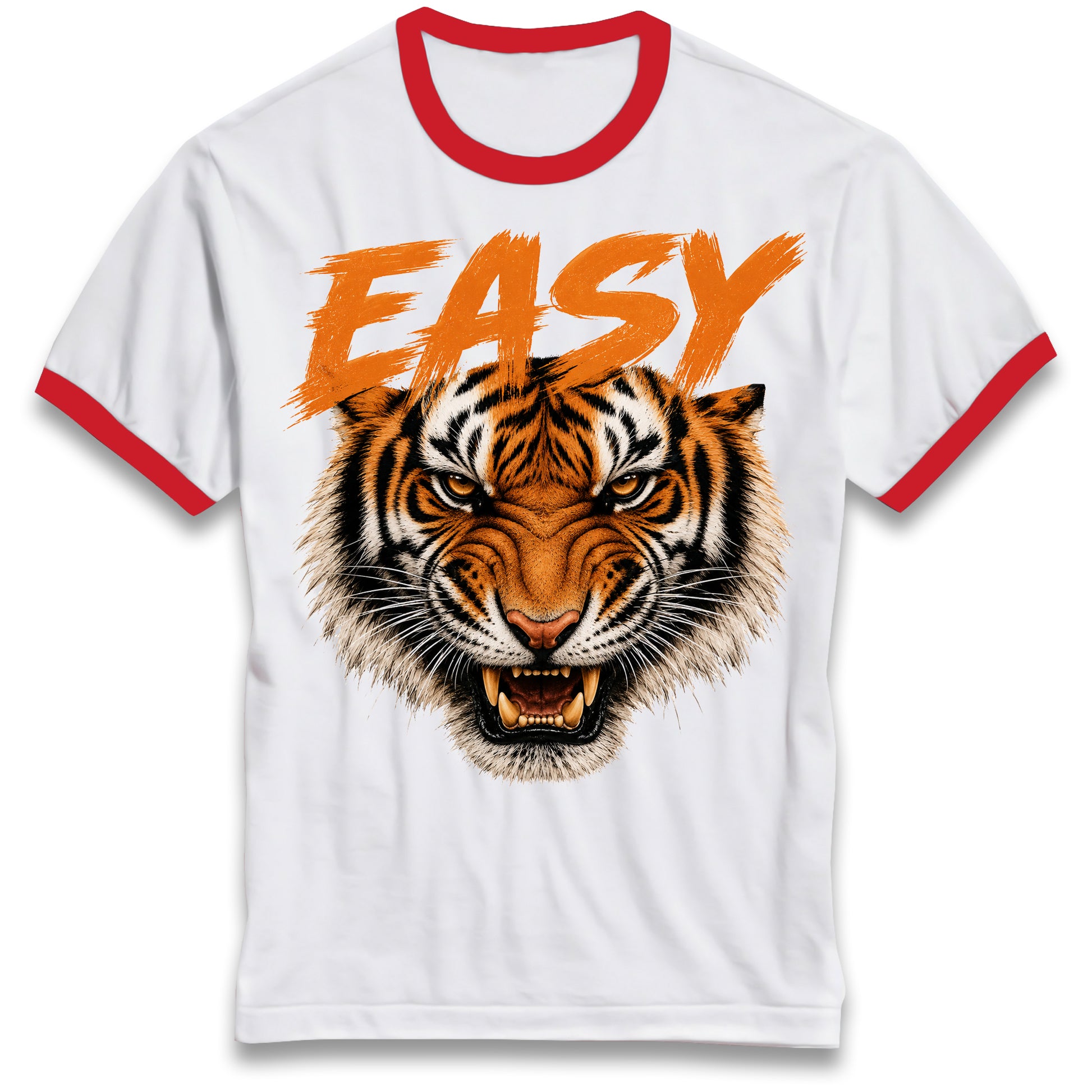 Easy Tiger Ringer Tee 90s Retro Vintage Graphic Shirt Unisex Grunge Fashion Tiger Face Tee Top