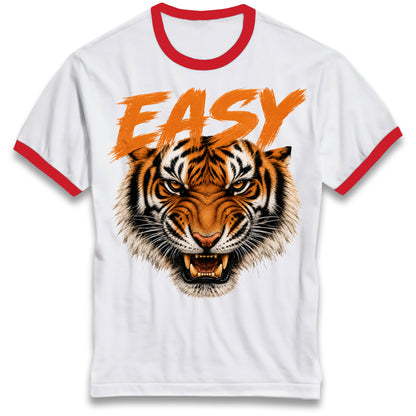 Easy Tiger Ringer Tee 90s Retro Vintage Graphic Shirt Unisex Grunge Fashion Tiger Face Tee Top