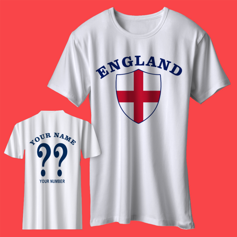 Personalised England Football Shirt with any Name & Number