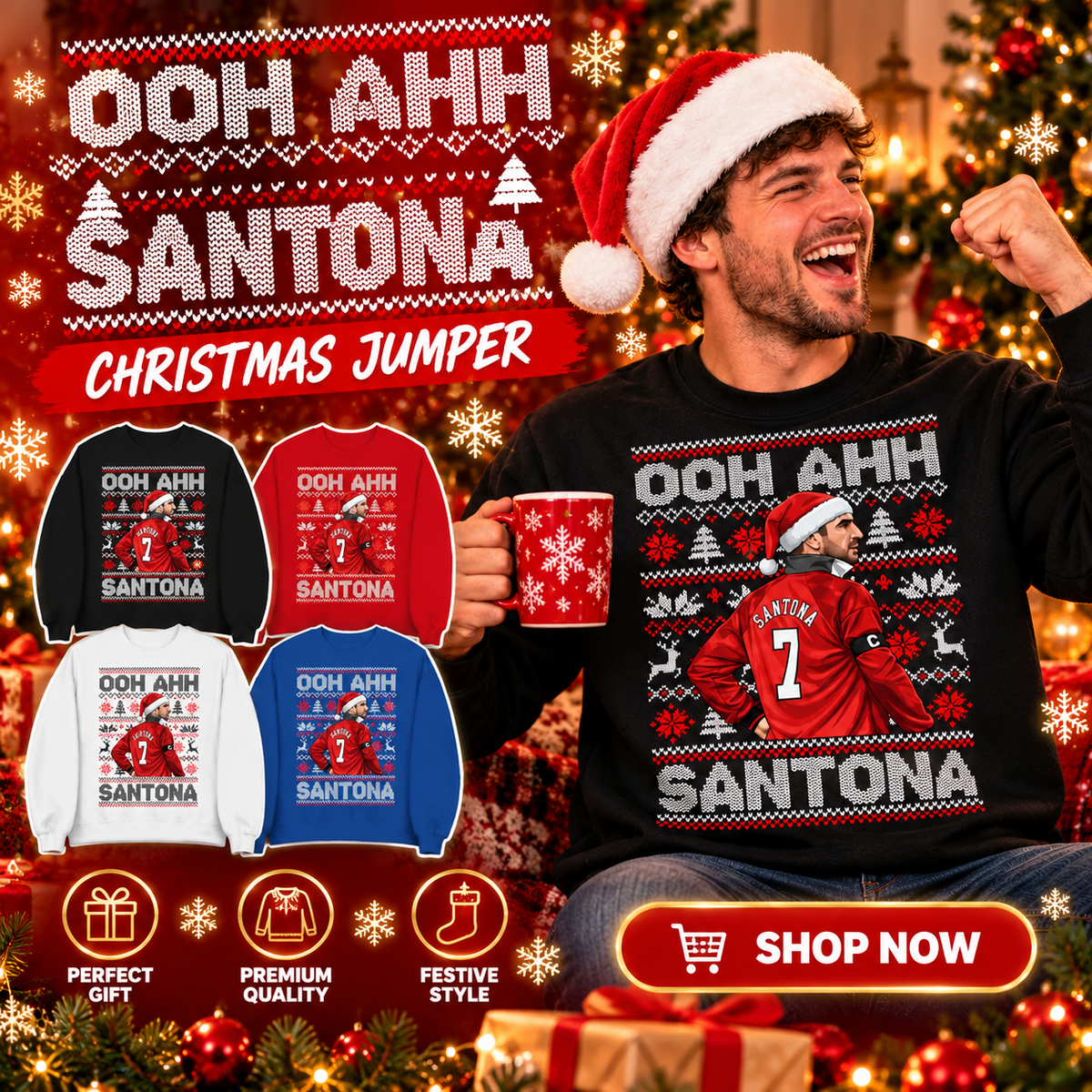 Eric Cantona Man Utd Christmas Jumper