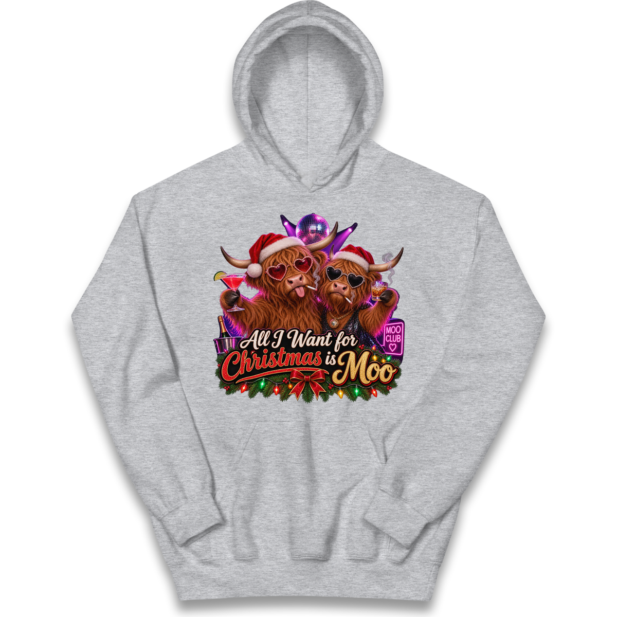 Highland Cow Christmas Moo Kids Hoodie