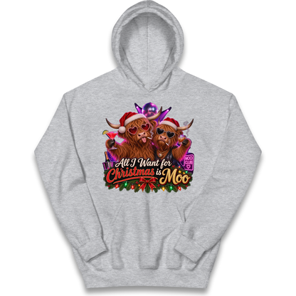 Highland Cow Christmas Moo Kids Hoodie
