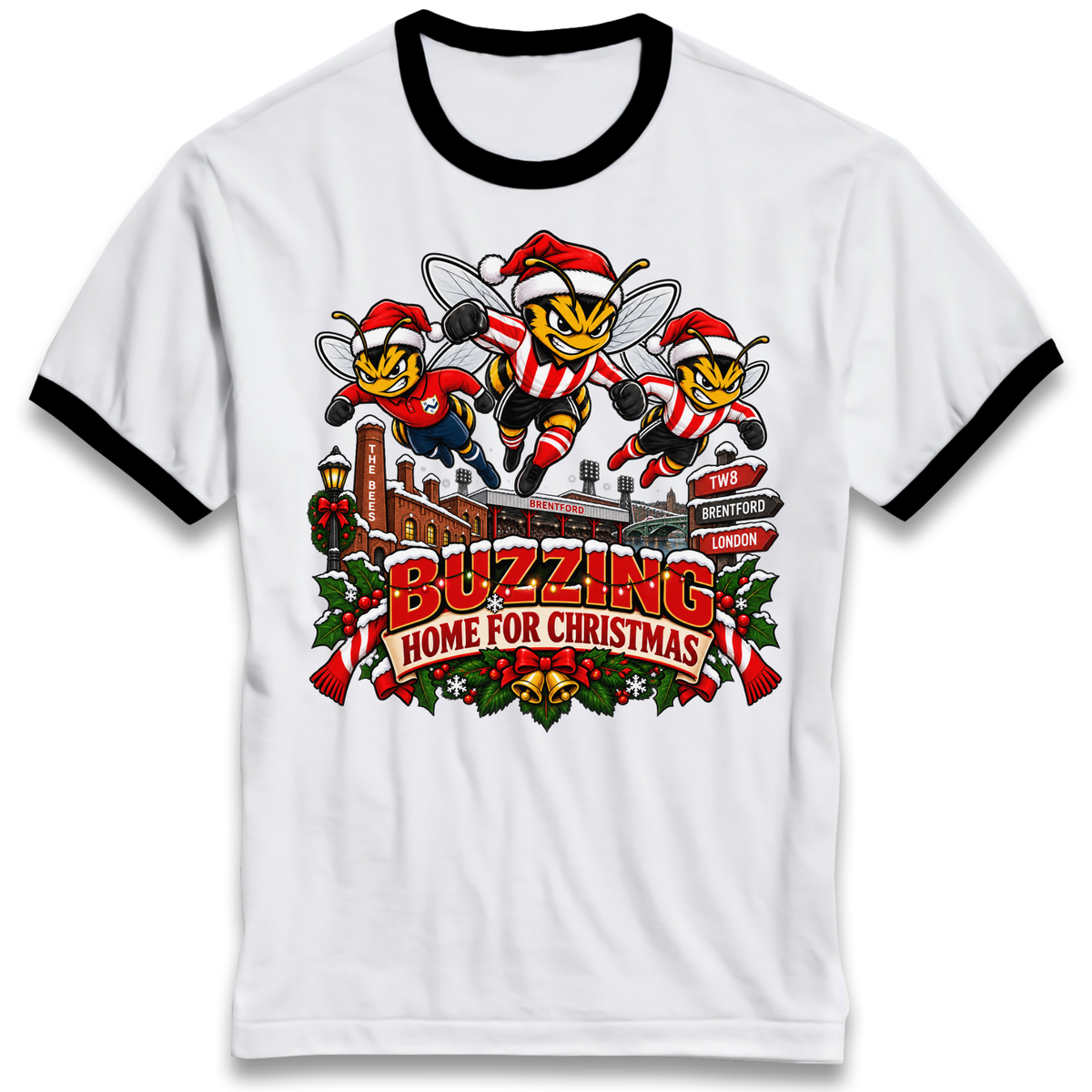 Brentford Football Christmas Ringer T-Shirt