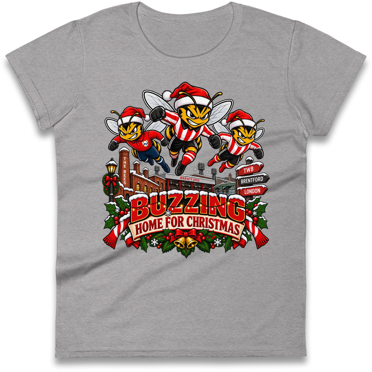 Brentford Football Christmas Ladies T-Shirt