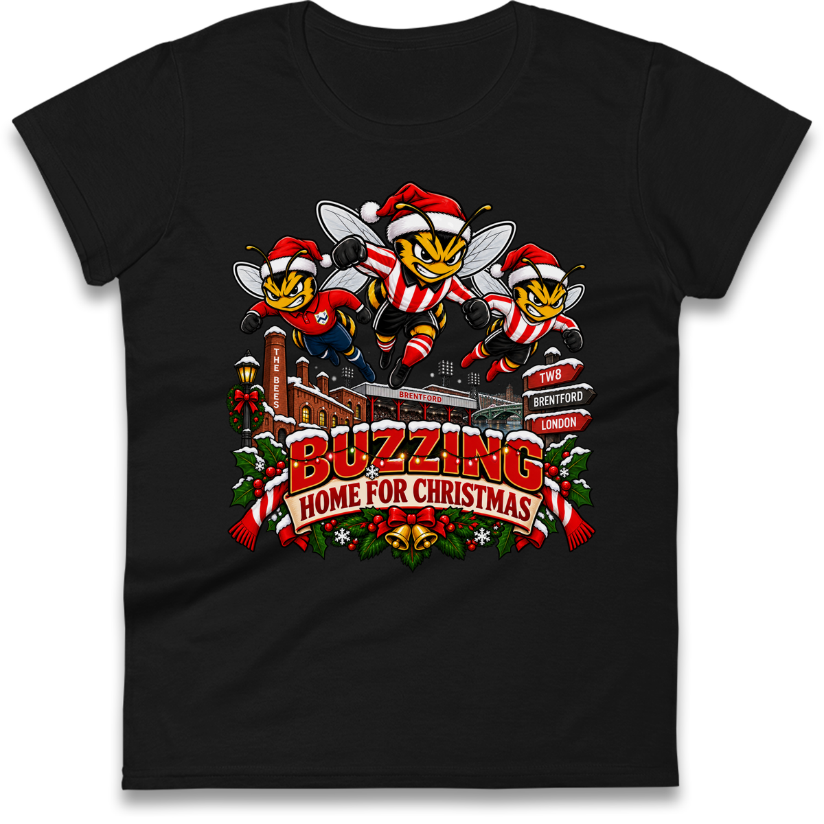 Brentford Football Christmas Ladies T-Shirt