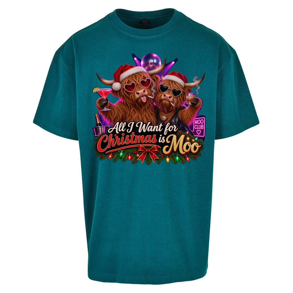 Highland Cow Christmas Moo Oversized T-Shirt