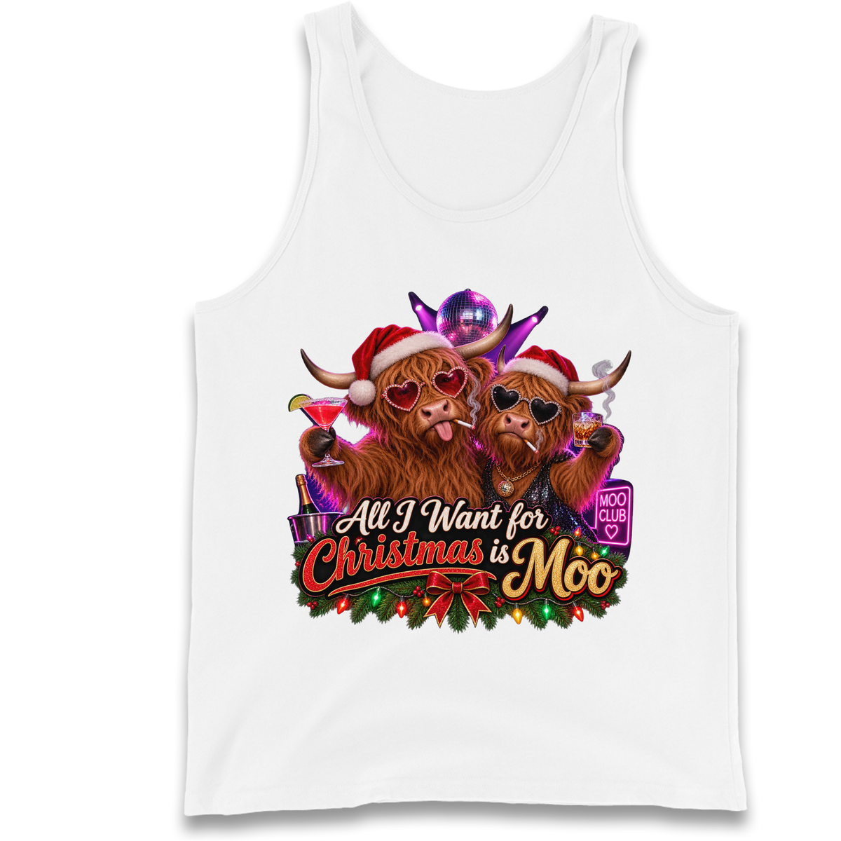 All I Want for Christmas is Moo Highland Cow Tank Top