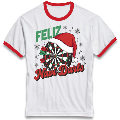 Feliz Navidarts Ringer T-Shirt - Christmas Darts Design