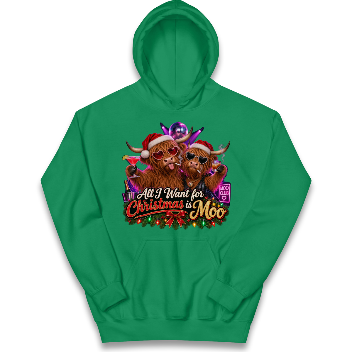 Highland Cow Christmas Moo Kids Hoodie