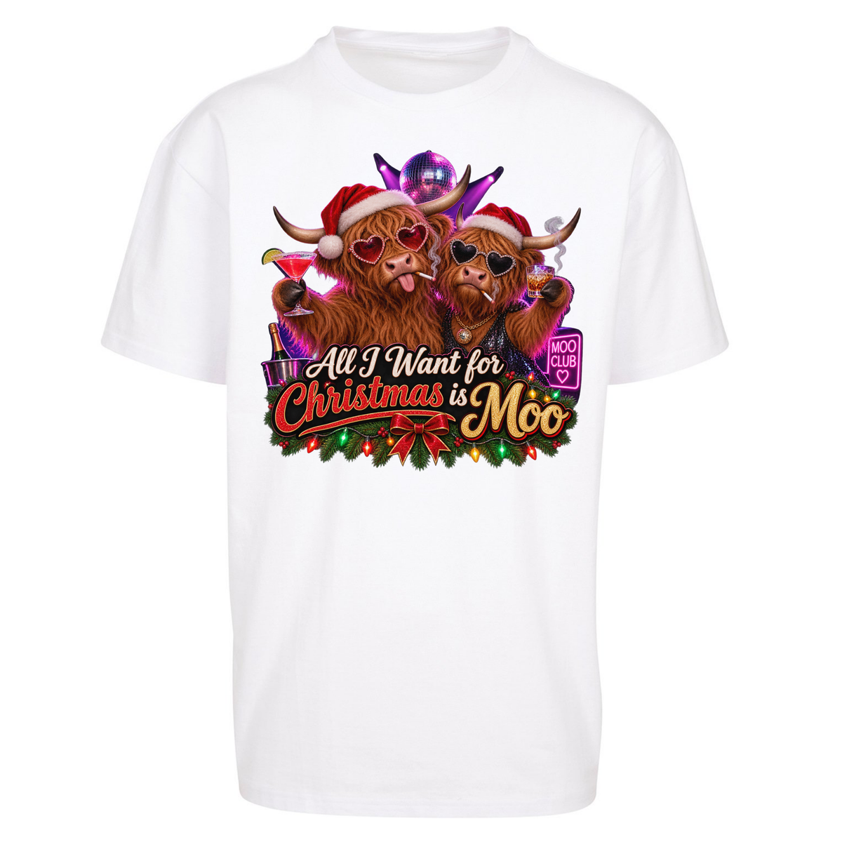 Highland Cow Christmas Moo Oversized T-Shirt