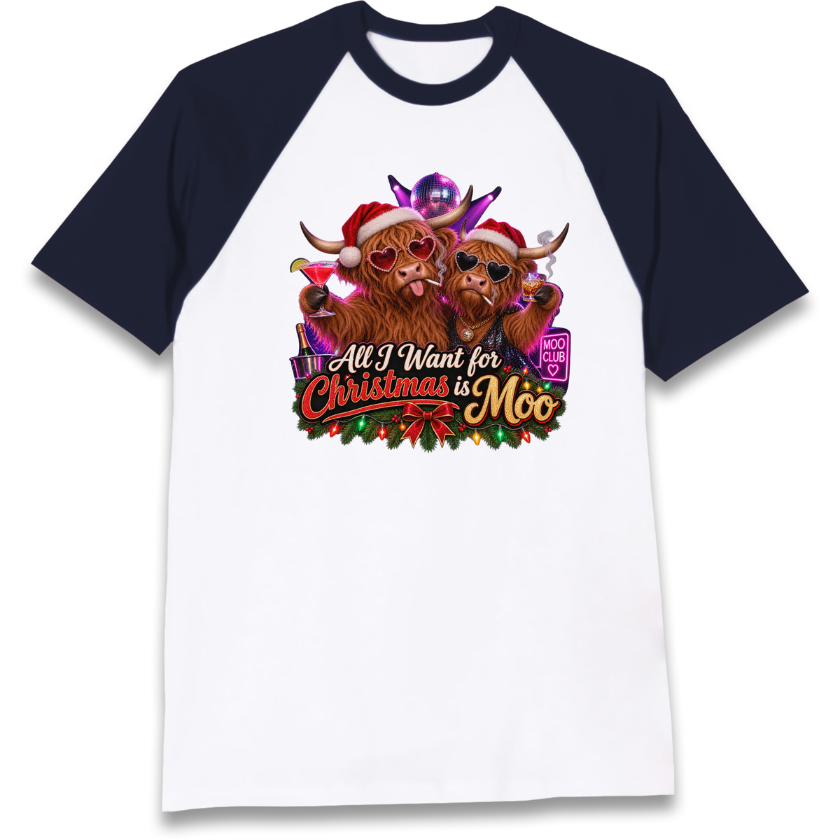 Highland Cow Christmas Moo Raglan T-Shirt