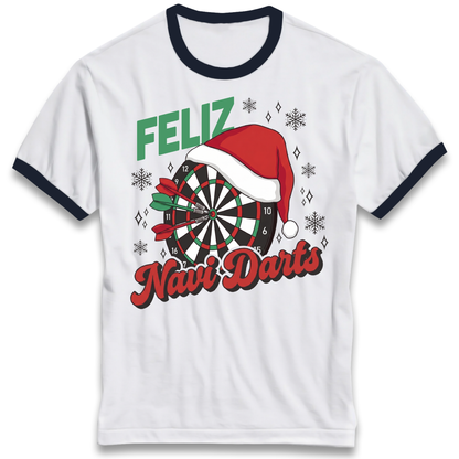 Feliz Navidarts Ringer T-Shirt - Christmas Darts Design